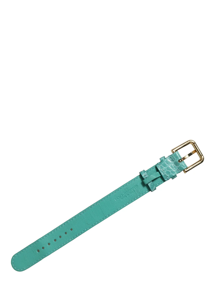 Blue Embossed Leather Gold Buckle Belt Strap Bracelet