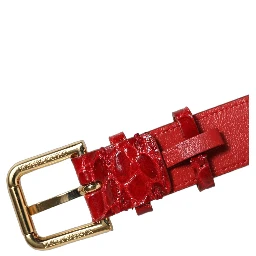 Red Embossed Leather Gold Buckle Belt Strap Bracelet