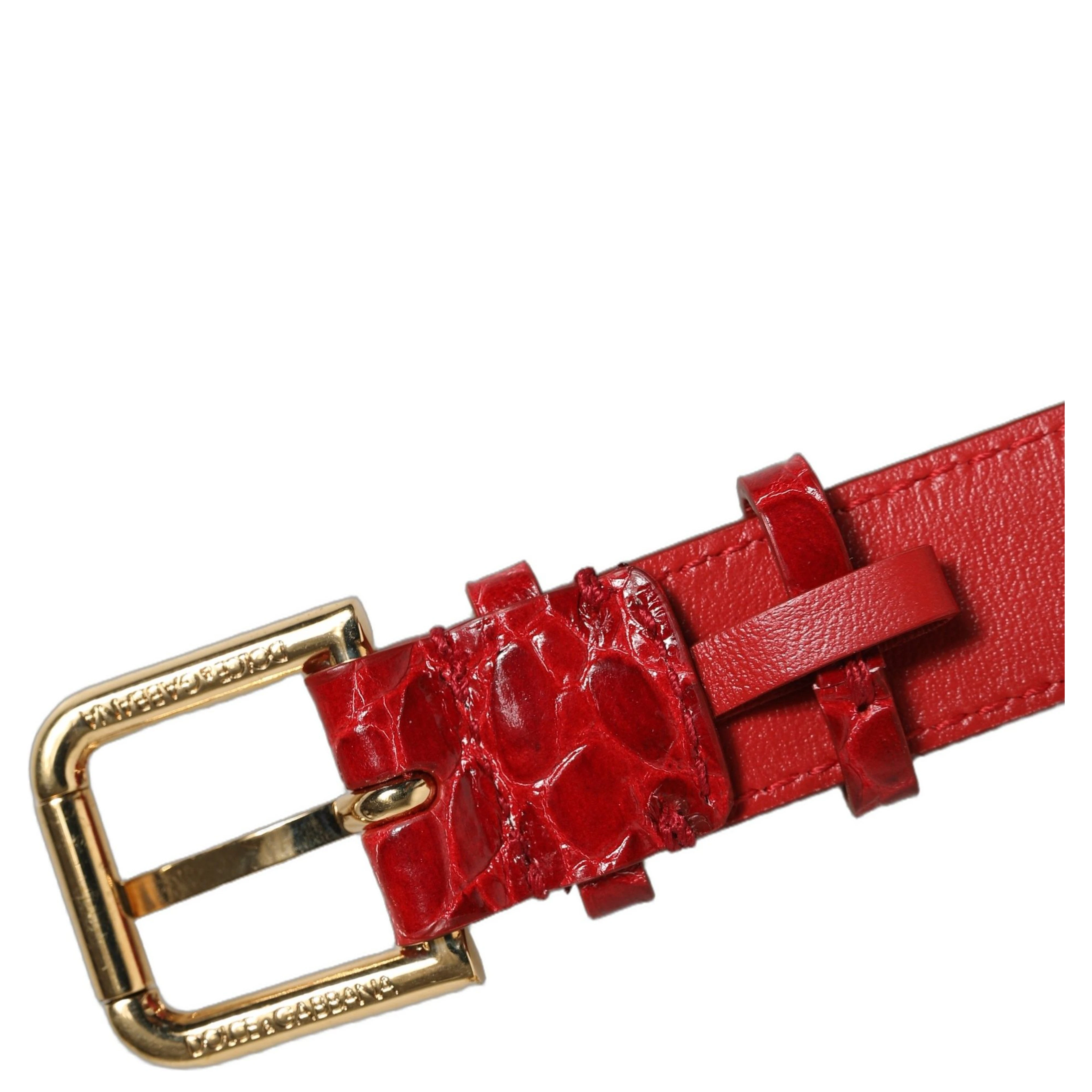 Red Embossed Leather Gold Buckle Belt Strap Bracelet