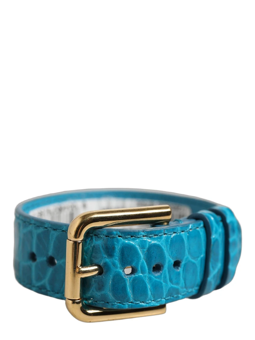 Blue Embossed Leather Gold Buckle Belt Strap Bracelet