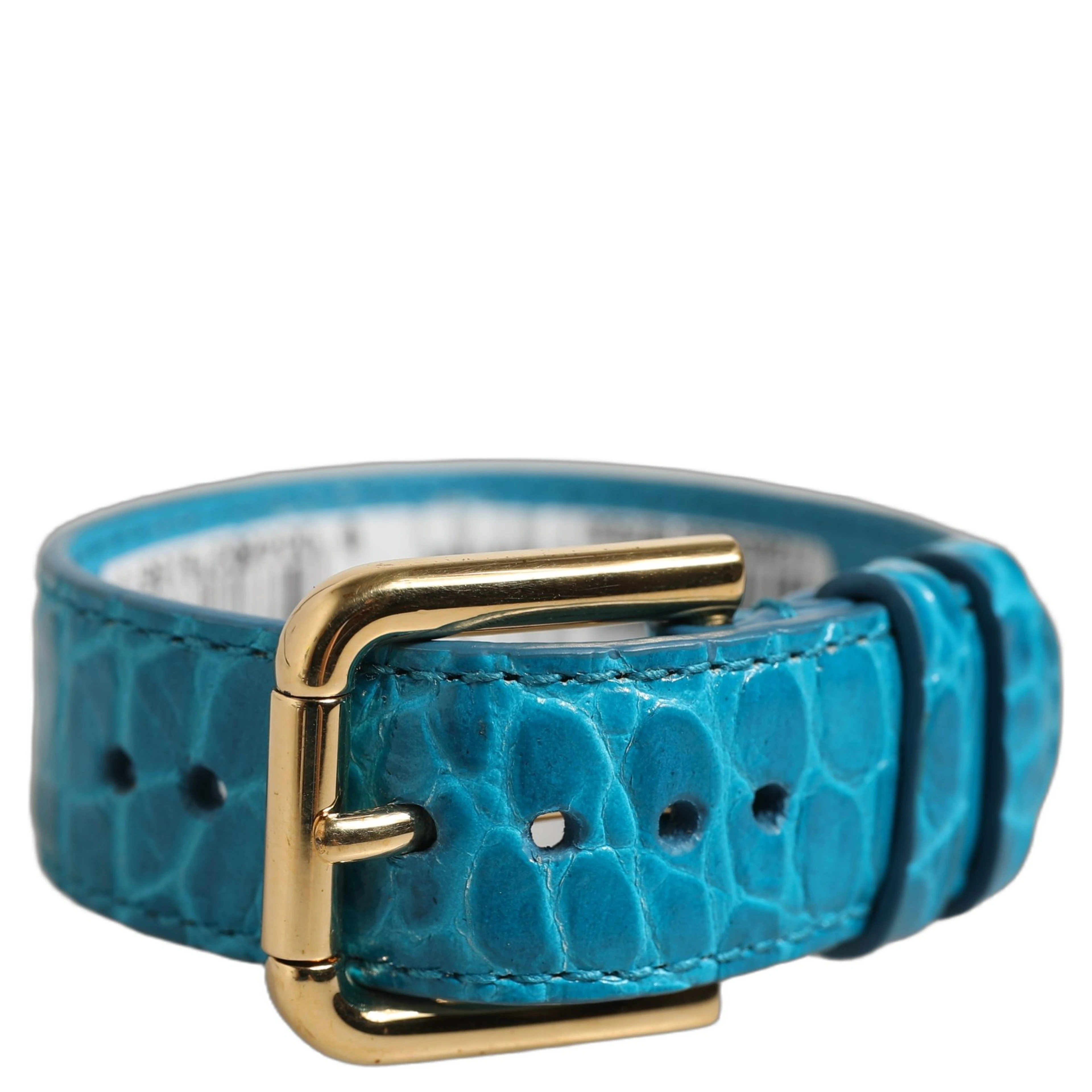 Blue Embossed Leather Gold Buckle Belt Strap Bracelet
