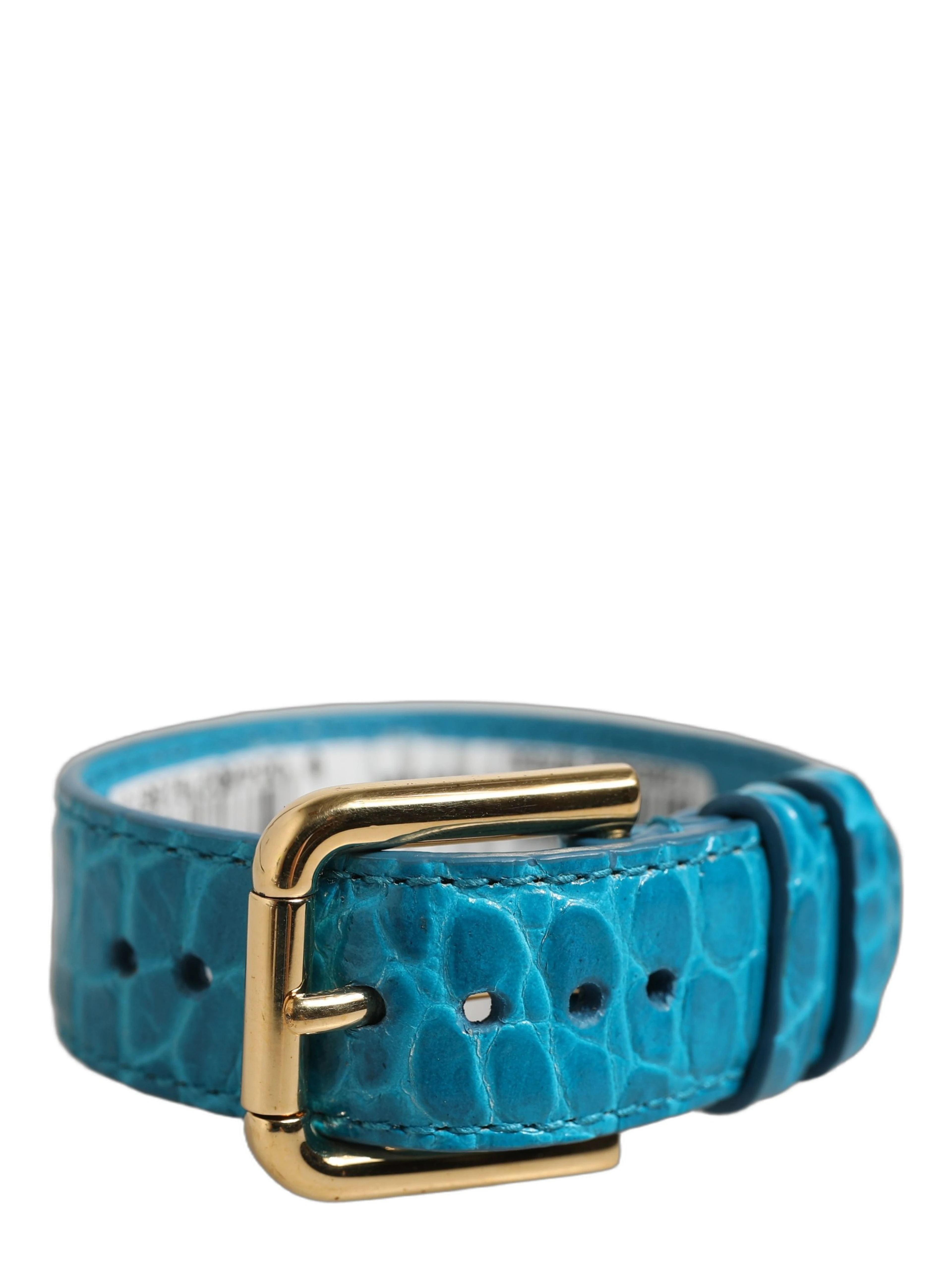 Blue Embossed Leather Gold Buckle Belt Strap Bracelet