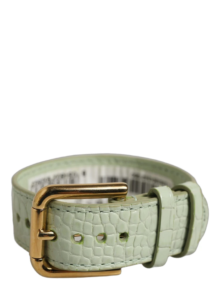 Green Embossed Leather Gold Buckle Belt Strap Bracelet