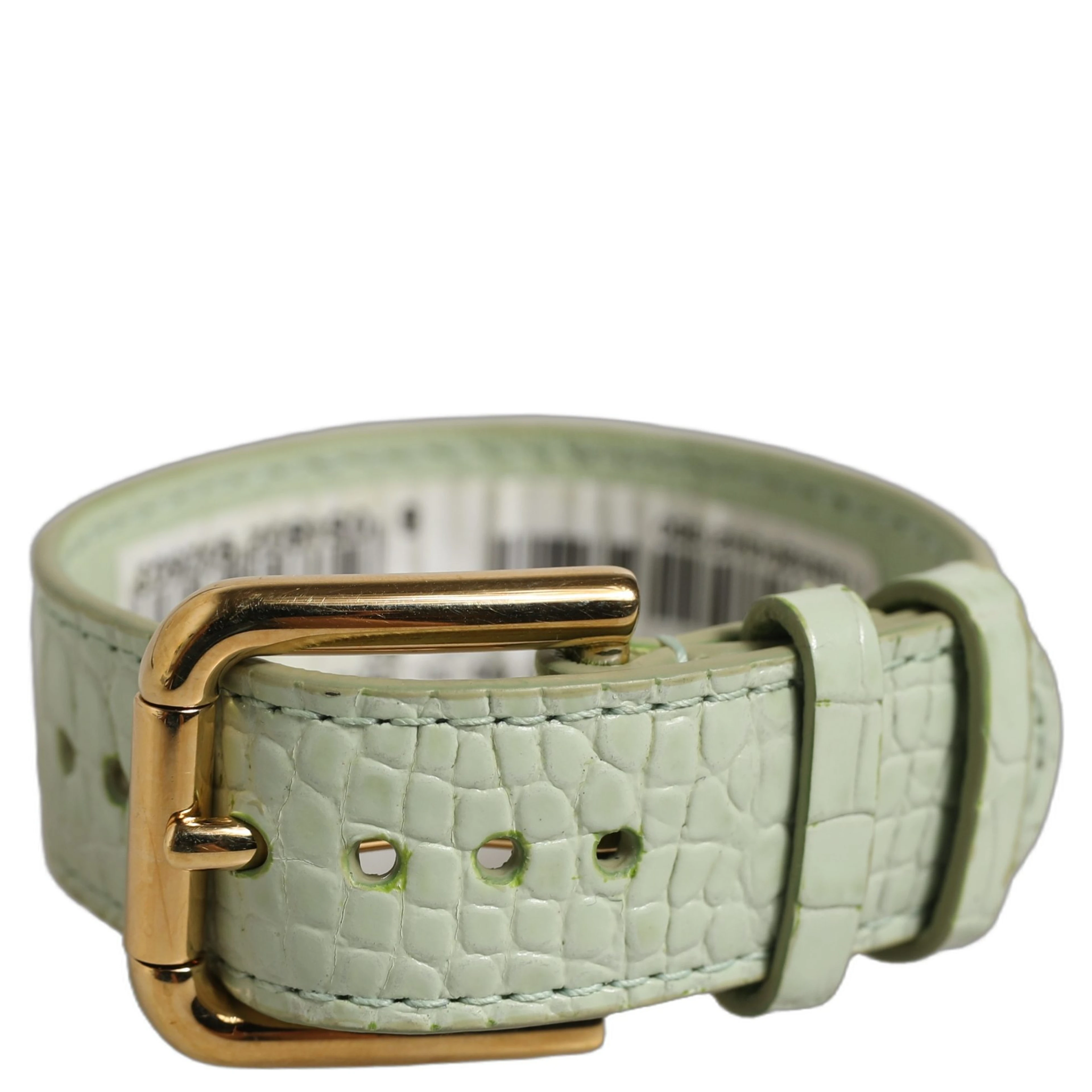Green Embossed Leather Gold Buckle Belt Strap Bracelet