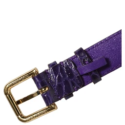 Violet Embossed Leather Gold Buckle Belt Strap Bracelet