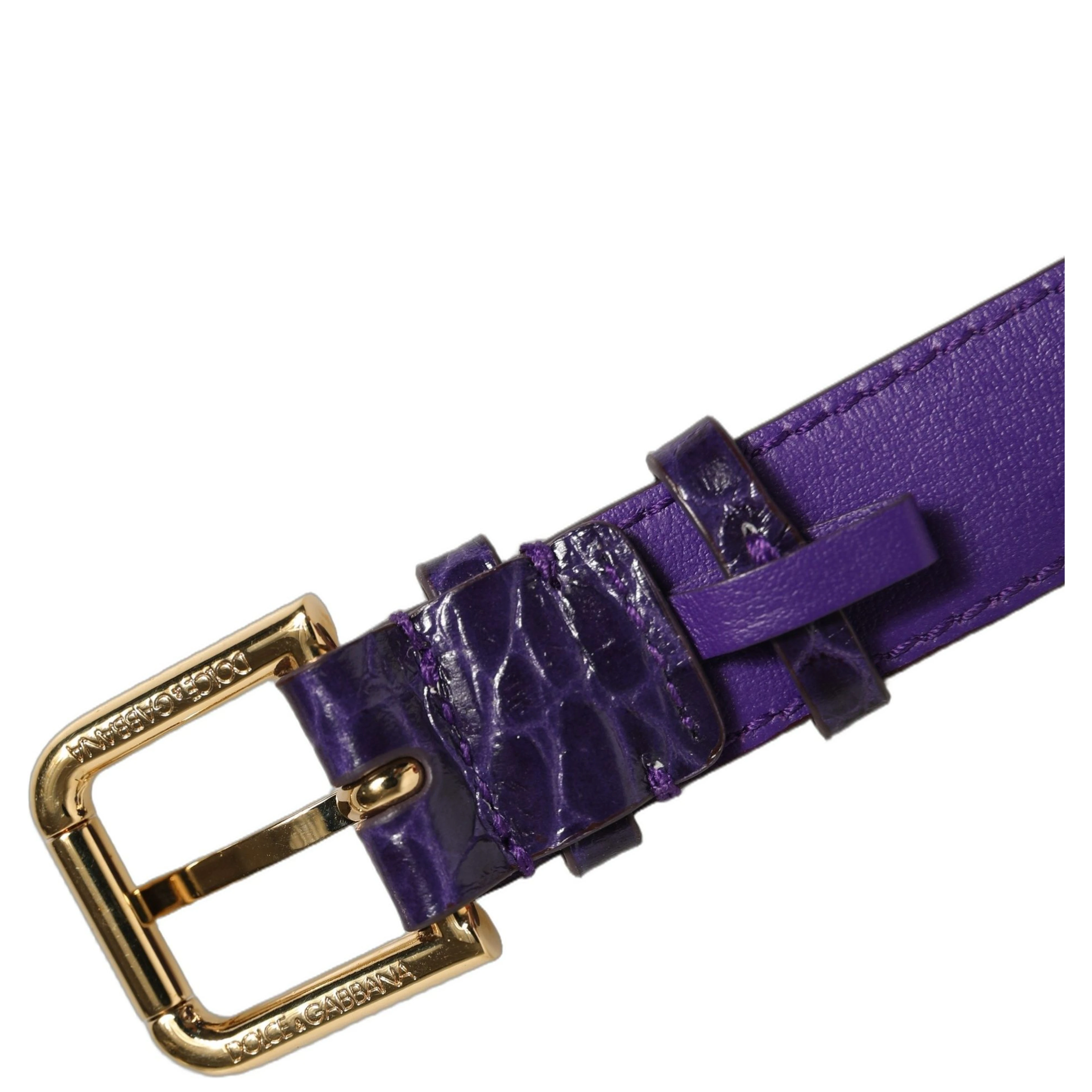 Violet Embossed Leather Gold Buckle Belt Strap Bracelet