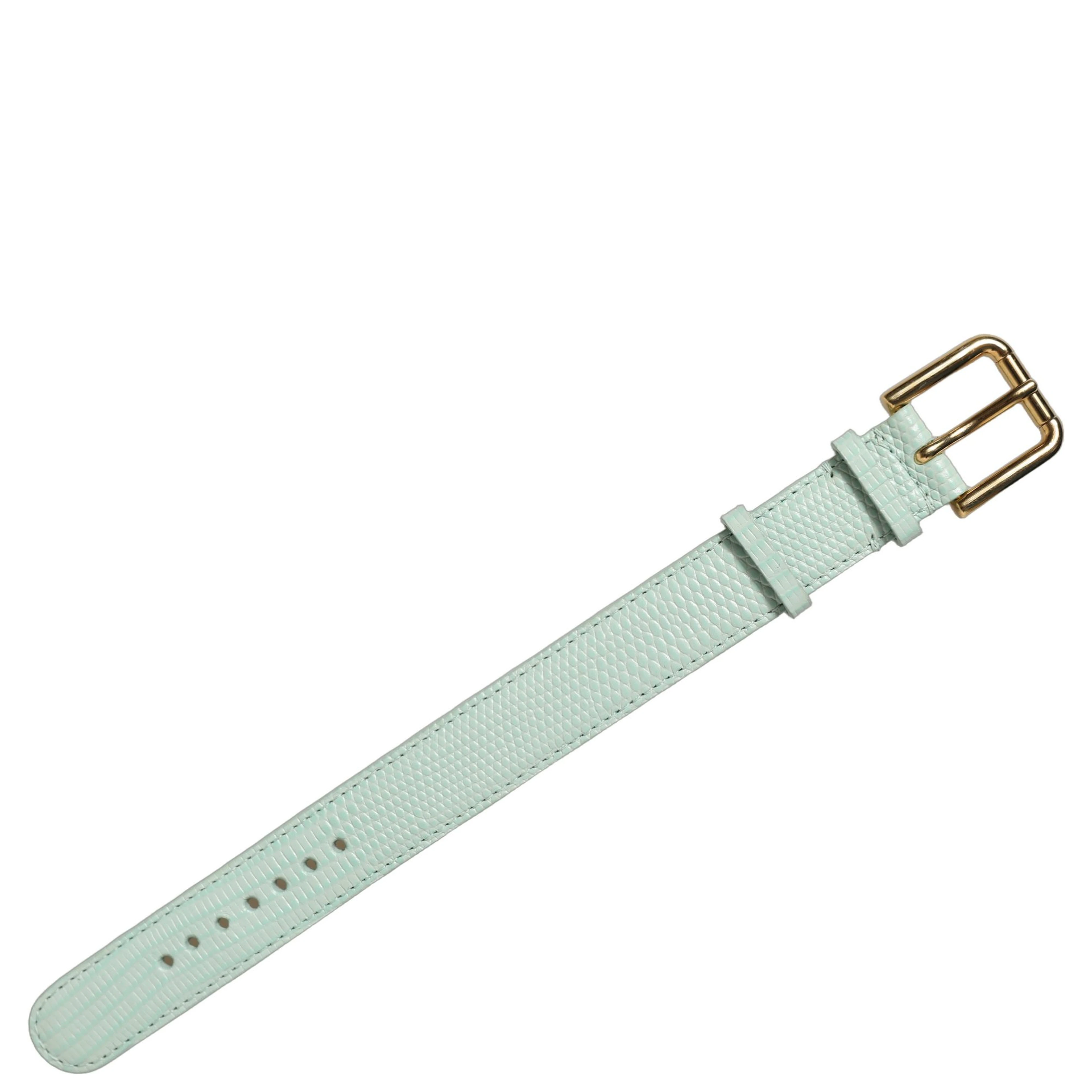 Green Textured Leather Gold Buckle Belt Strap Bracelet