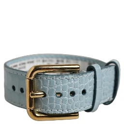 Blue Embossed Leather Gold Buckle Belt Strap Bracelet