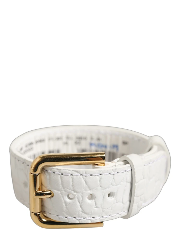 White Embossed Leather Gold Buckle Belt Strap Bracelet