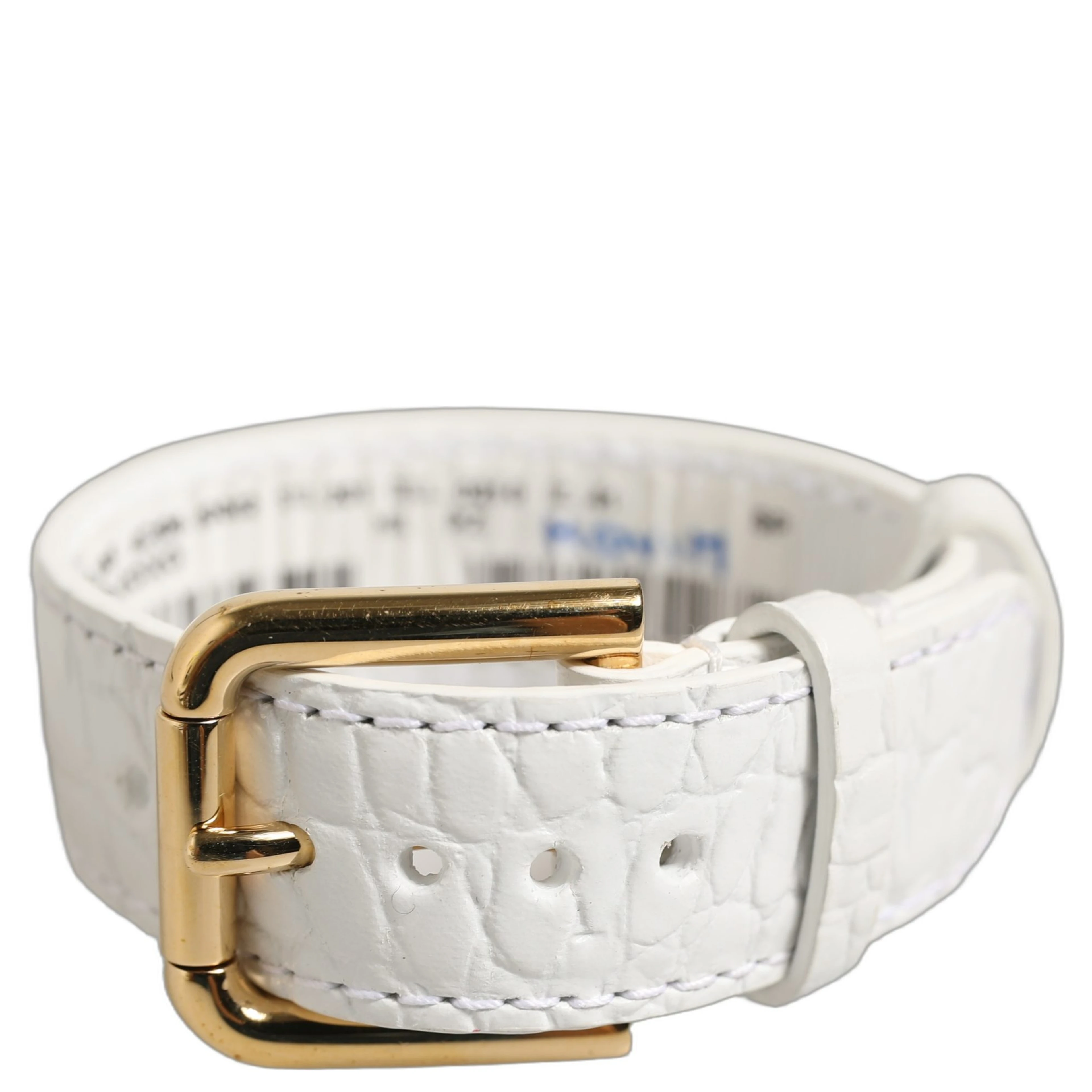 White Embossed Leather Gold Buckle Belt Strap Bracelet