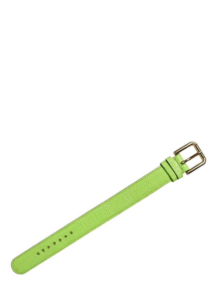 Green Textured Leather Gold Buckle Belt Strap Bracelet