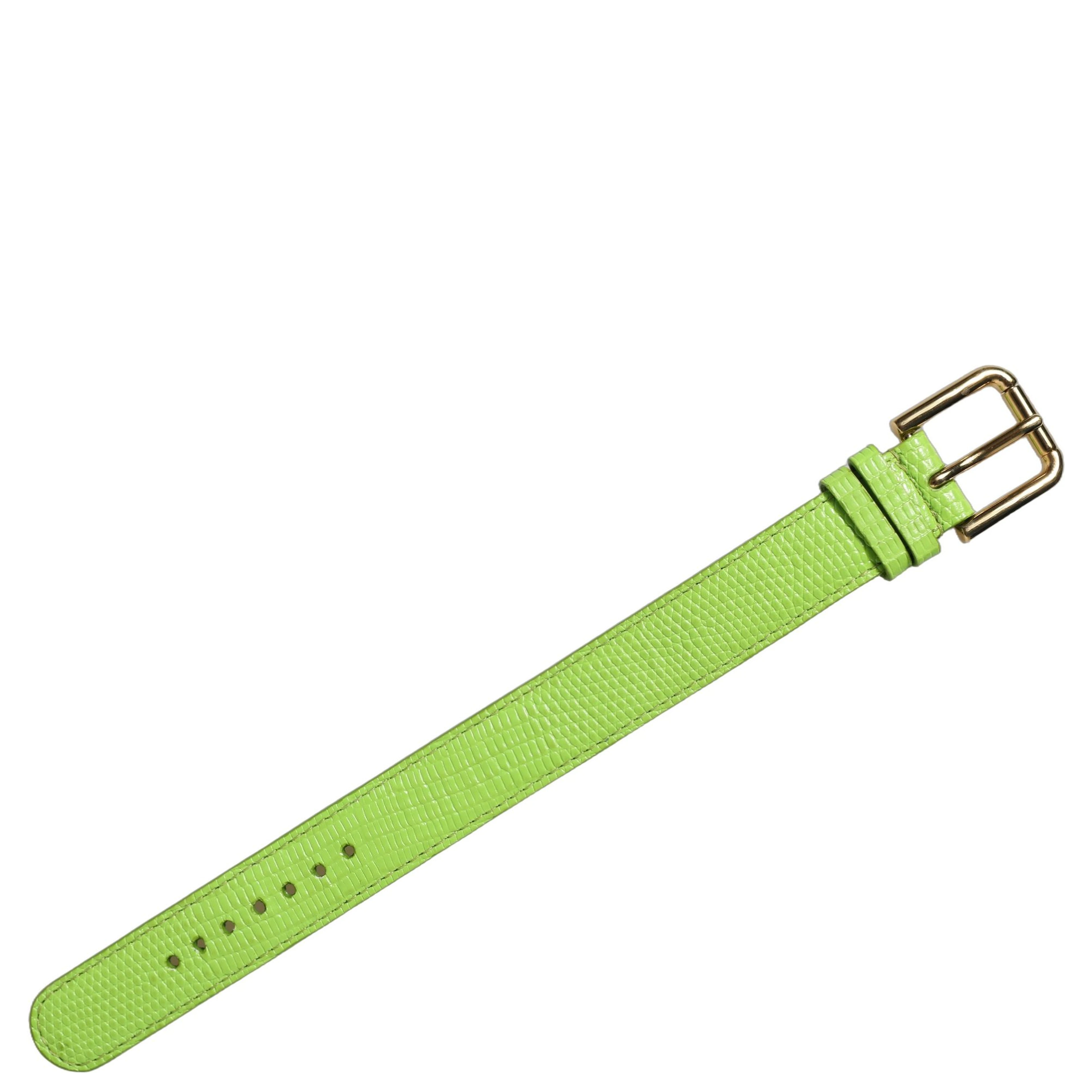 Green Textured Leather Gold Buckle Belt Strap Bracelet