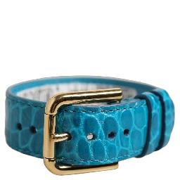 Blue Embossed Leather Gold Buckle Belt Strap Bracelet