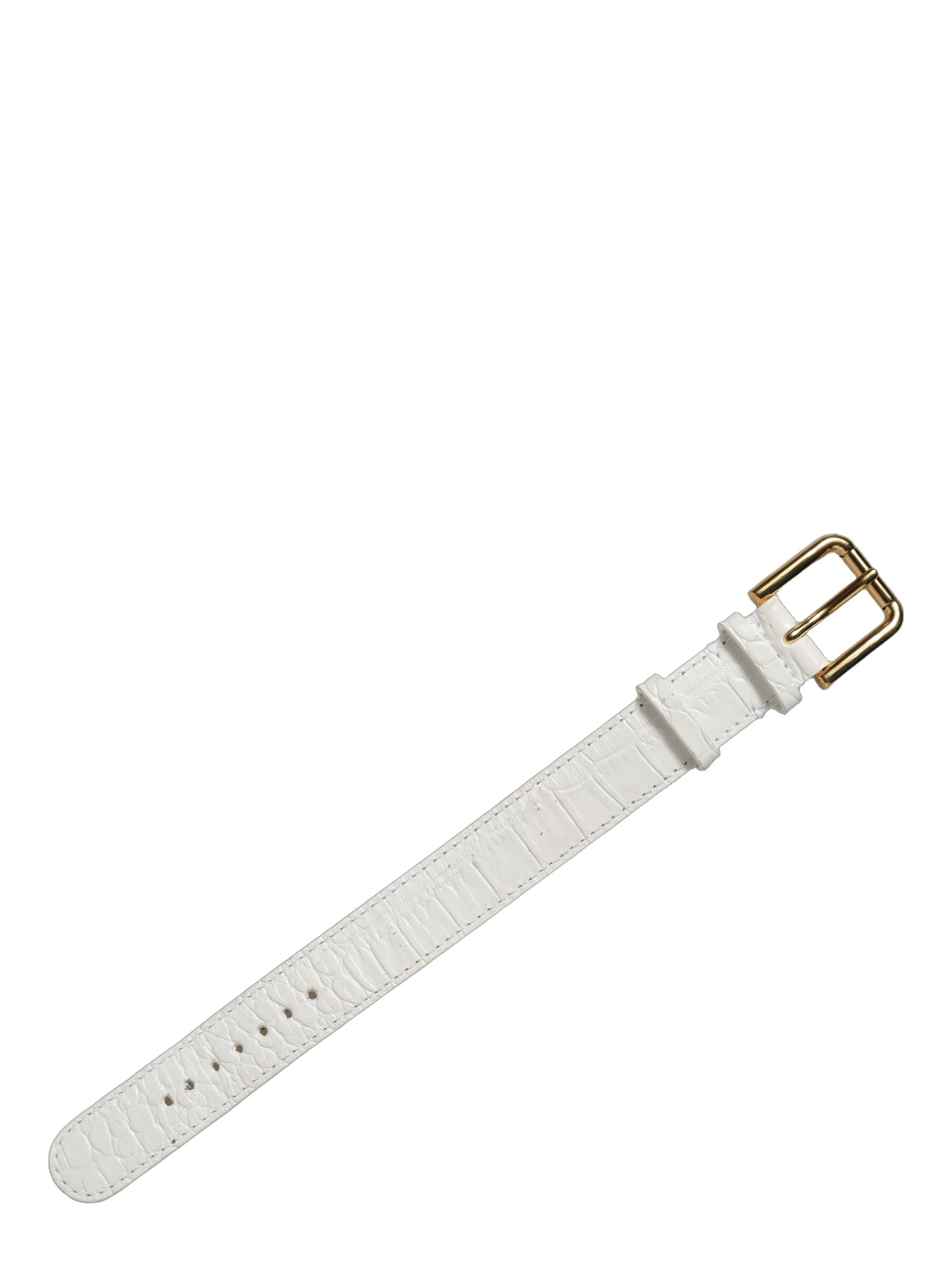 White Embossed Leather Gold Buckle Belt Strap Bracelet