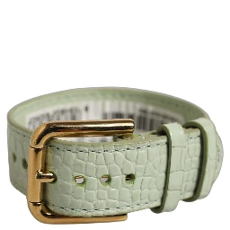 Green Embossed Leather Gold Buckle Belt Strap Bracelet