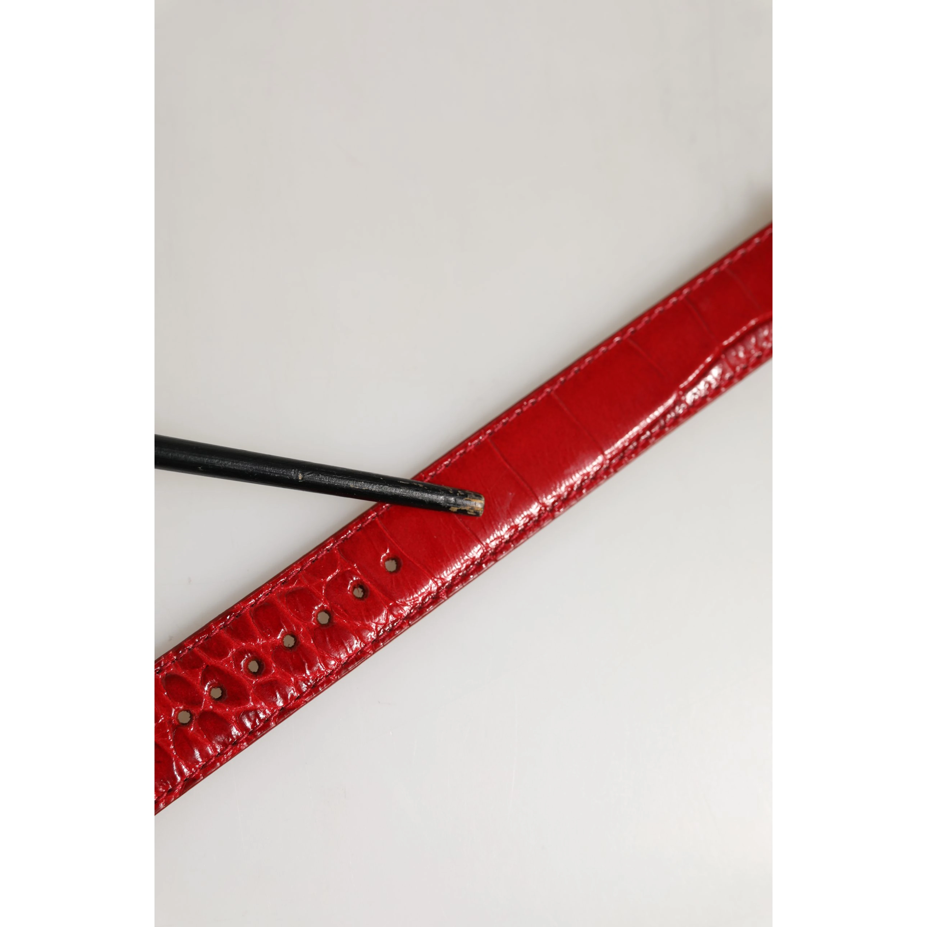 Red Embossed Leather Gold Buckle Belt Strap Bracelet