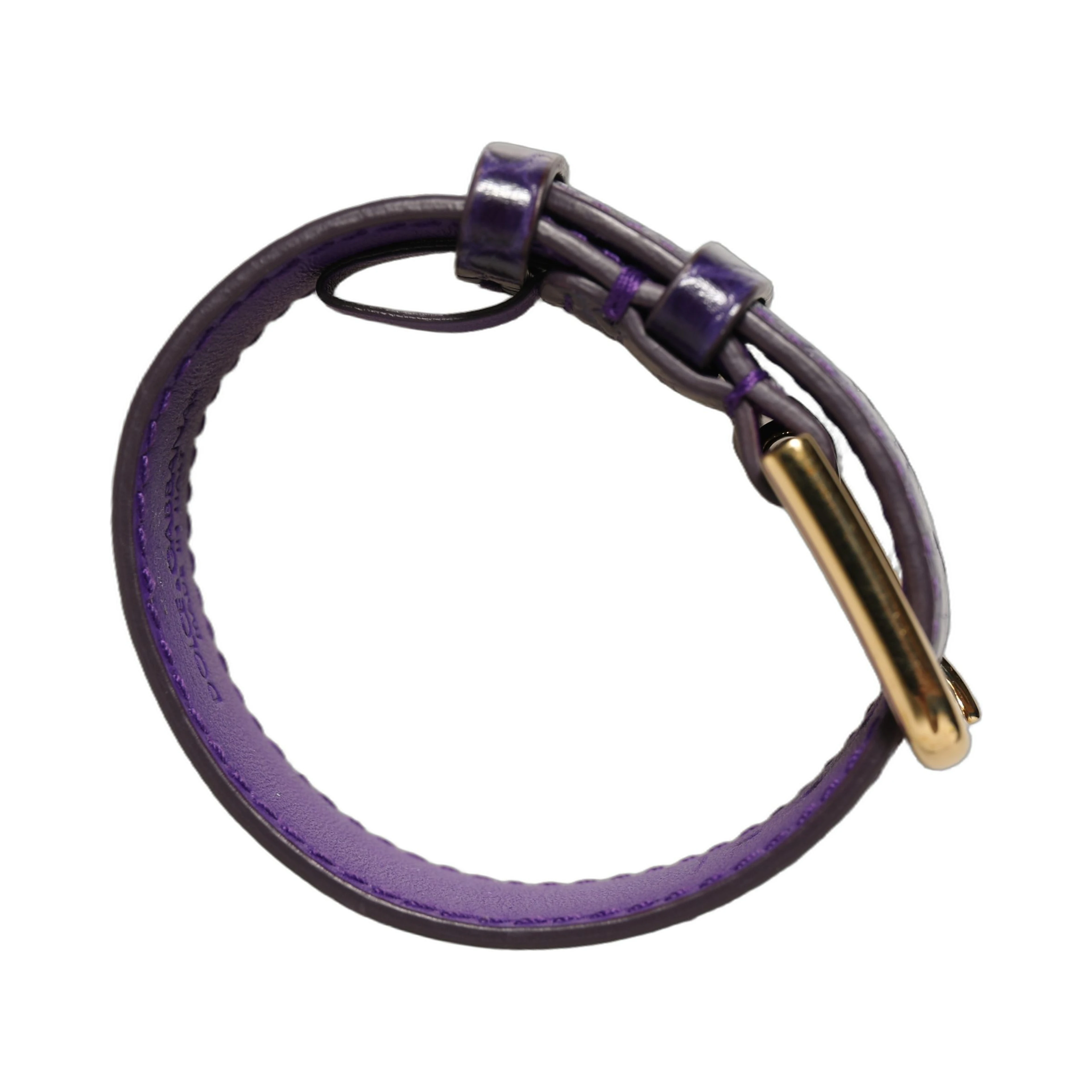 Violet Embossed Leather Gold Buckle Belt Strap Bracelet