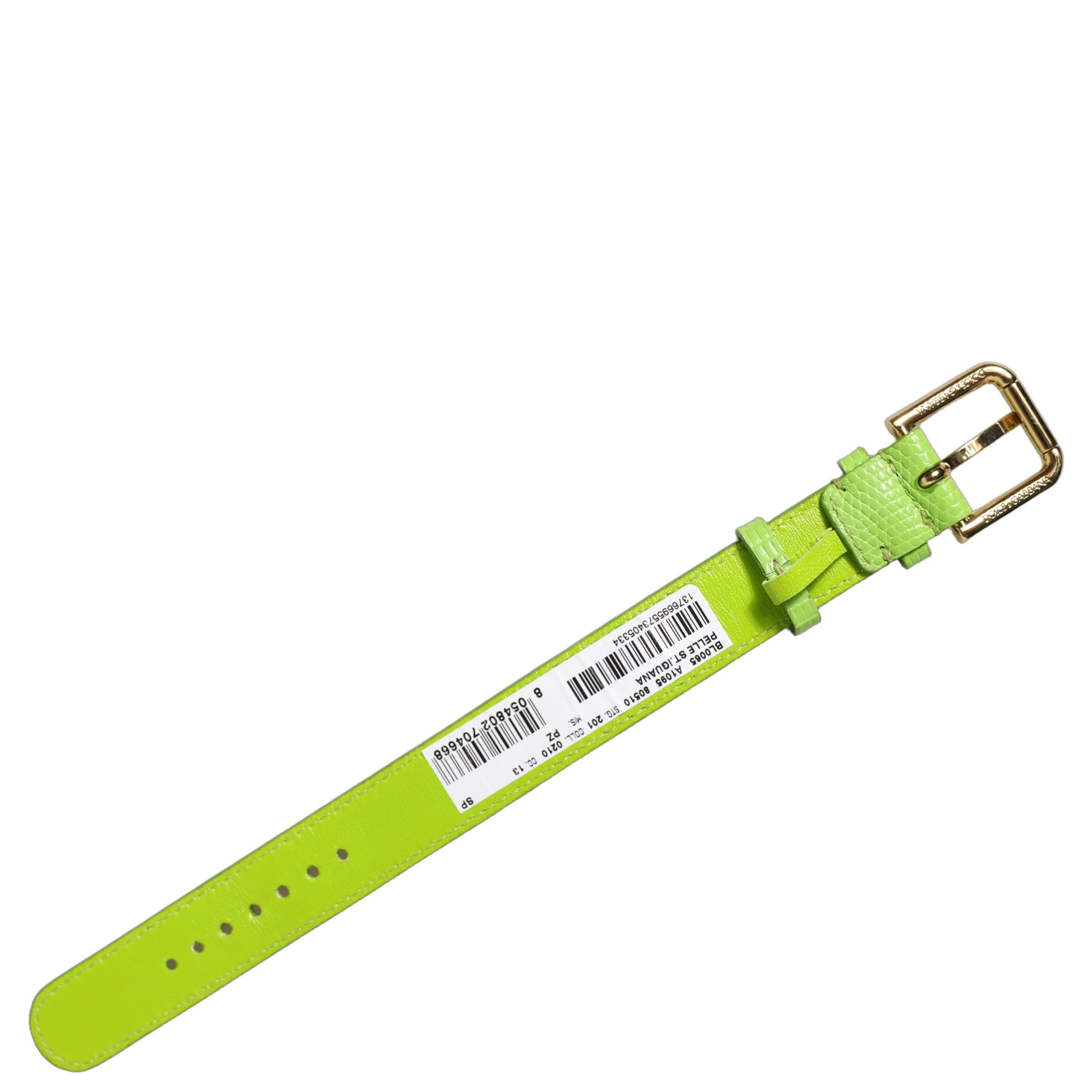 Green Textured Leather Gold Buckle Belt Strap Bracelet
