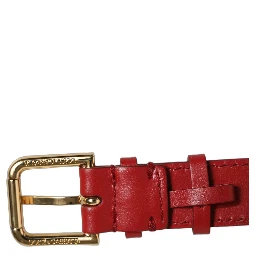 Red Calfskin Leather Gold Buckle Belt Strap Bracelet
