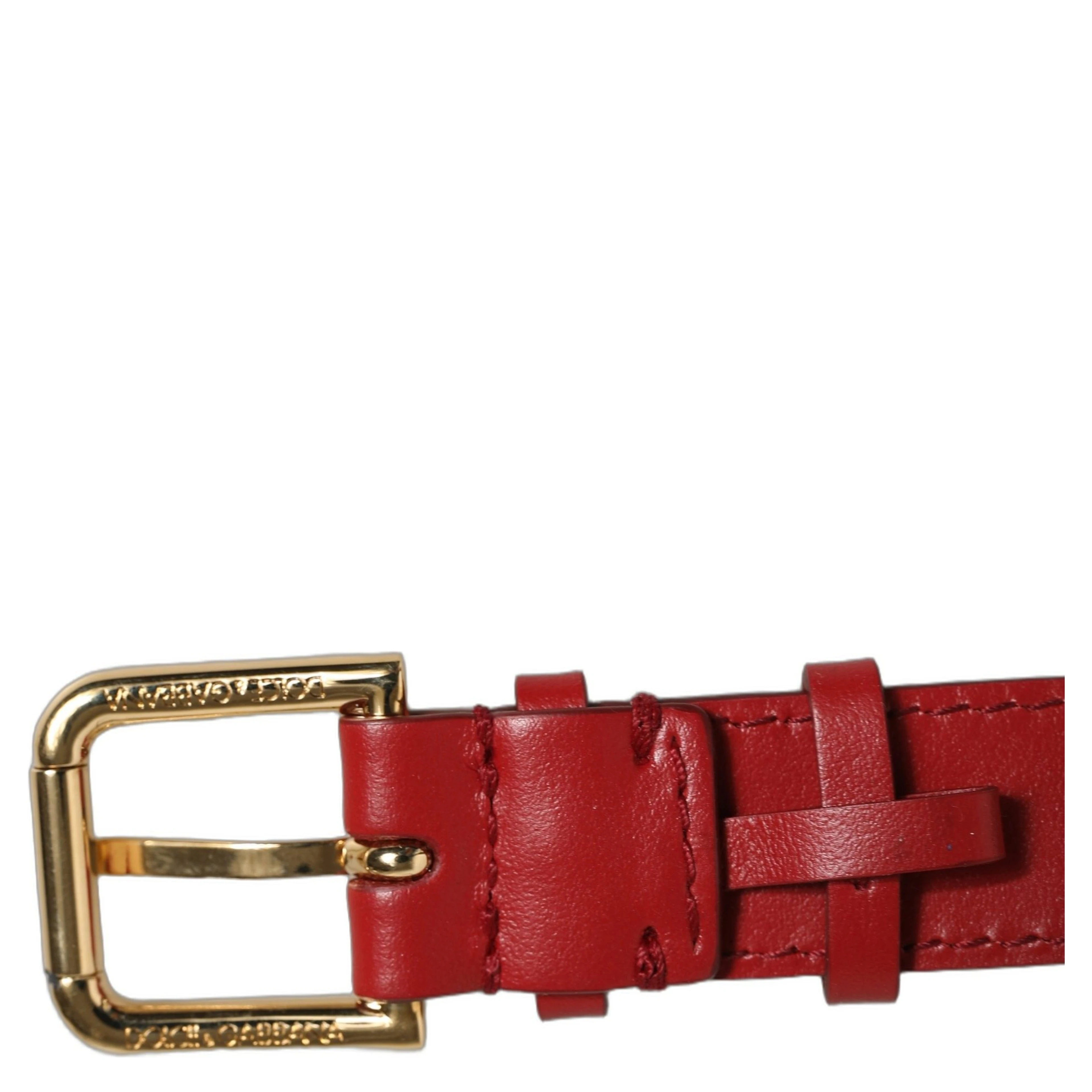 Red Calfskin Leather Gold Buckle Belt Strap Bracelet