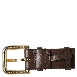 Brown Calfskin Leather Gold Buckle Belt Strap Bracelet