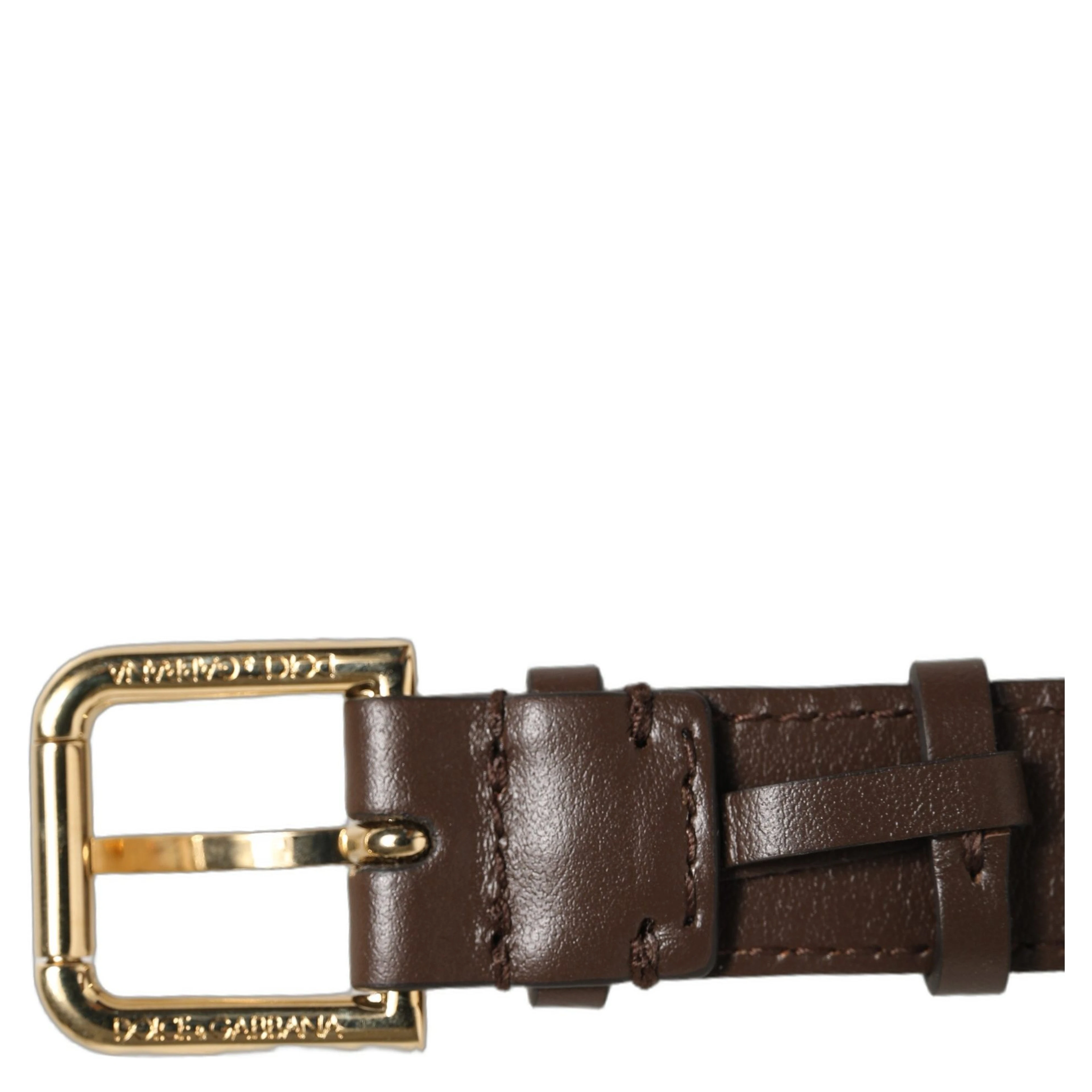 Brown Calfskin Leather Gold Buckle Belt Strap Bracelet