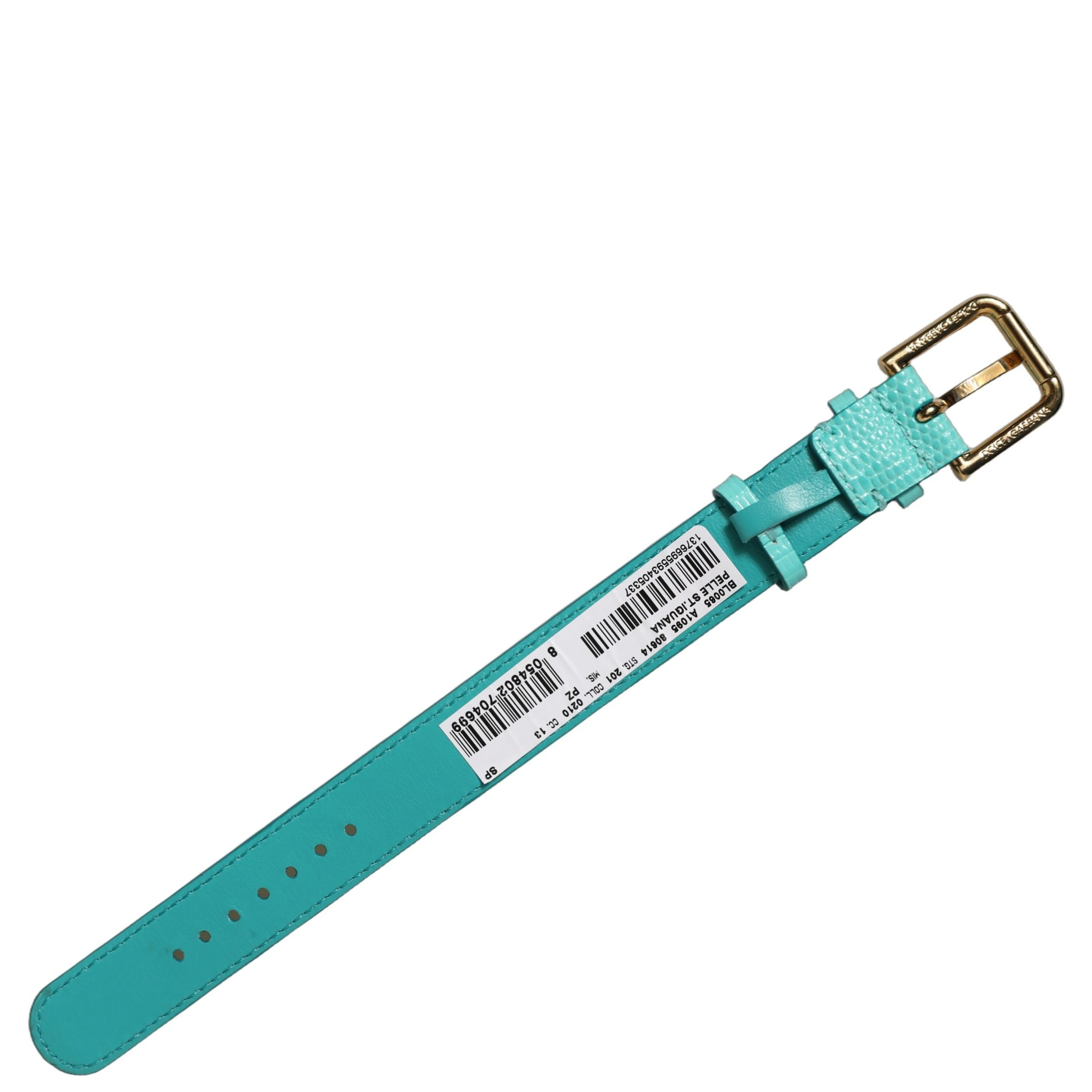 Blue Textured Leather Gold Buckle Belt Strap Bracelet