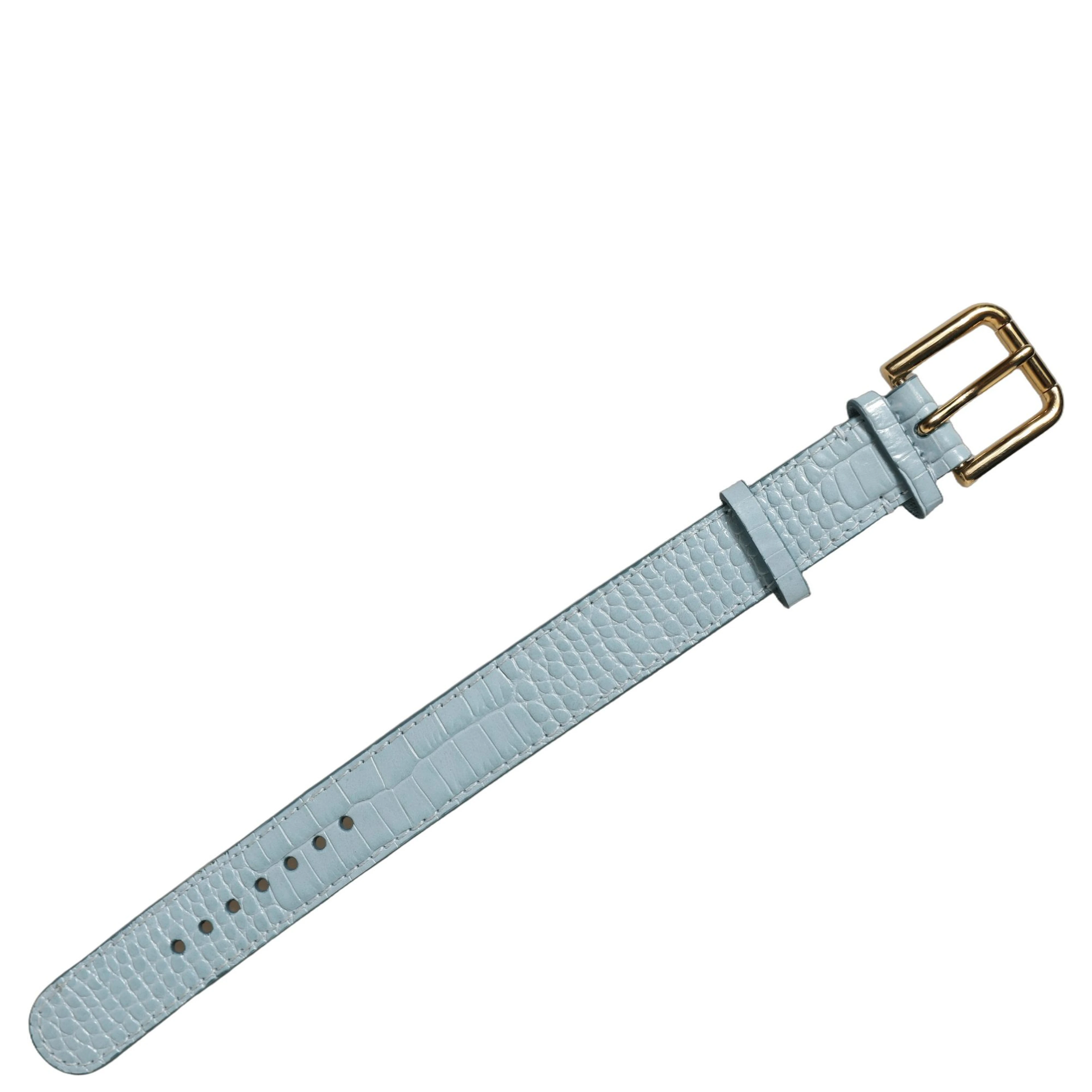 Blue Embossed Leather Gold Buckle Belt Strap Bracelet