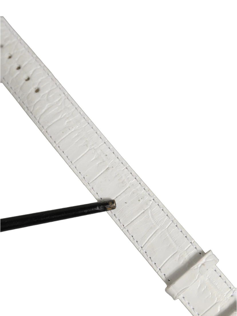 White Embossed Leather Gold Buckle Belt Strap Bracelet