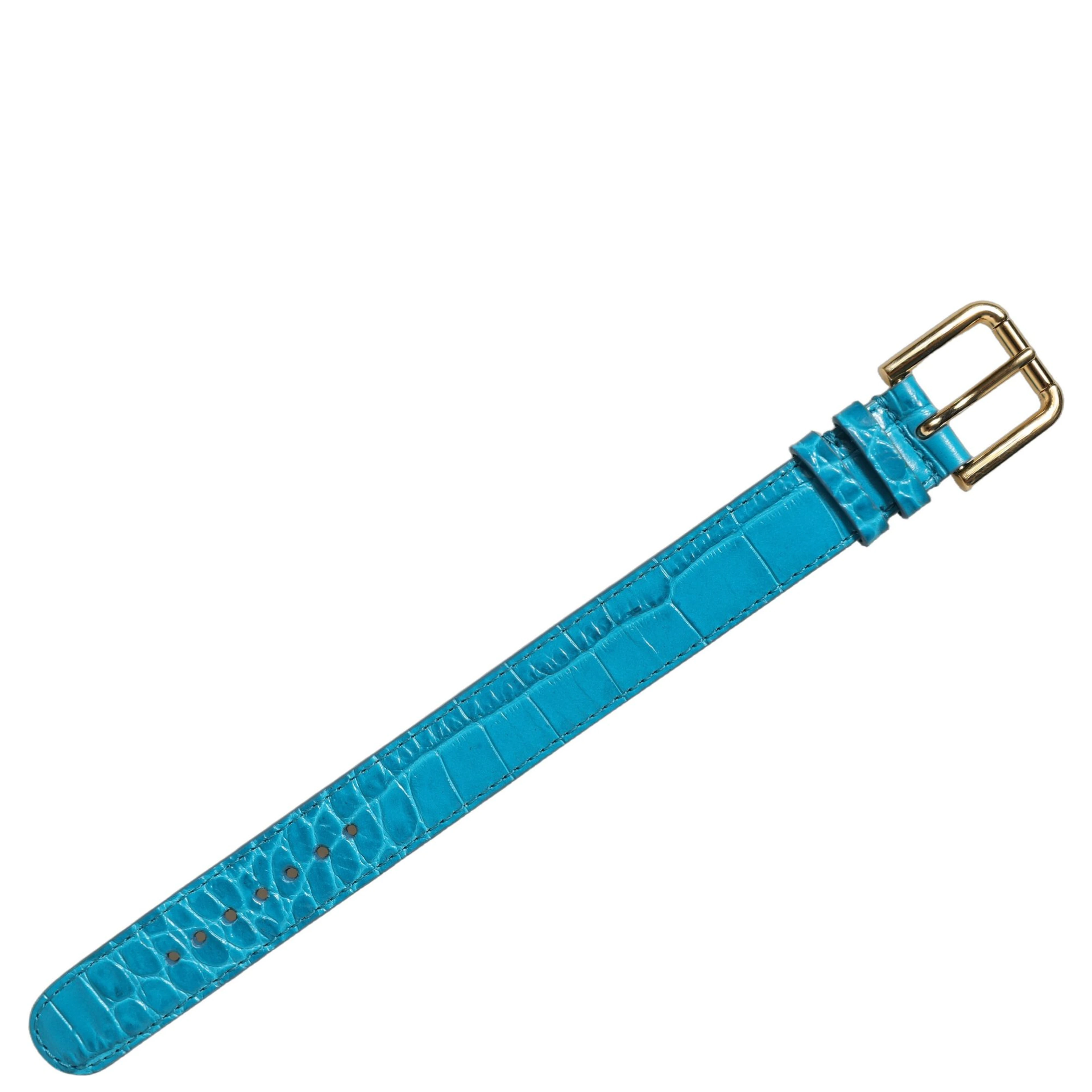 Blue Embossed Leather Gold Buckle Belt Strap Bracelet