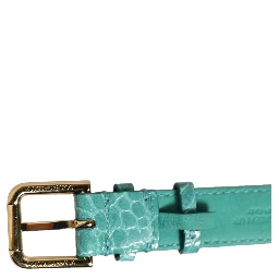 Blue Embossed Leather Gold Buckle Belt Strap Bracelet