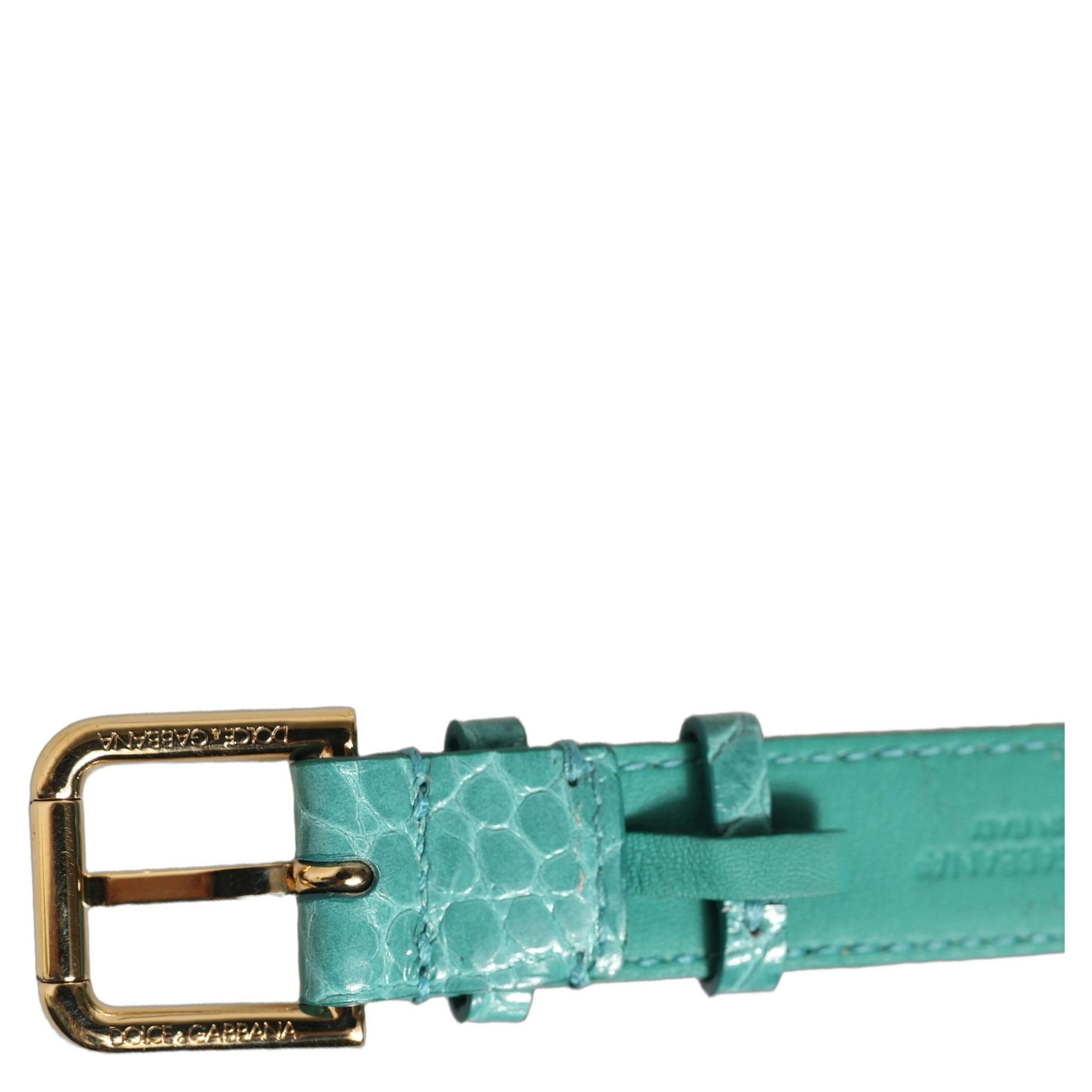 Blue Embossed Leather Gold Buckle Belt Strap Bracelet