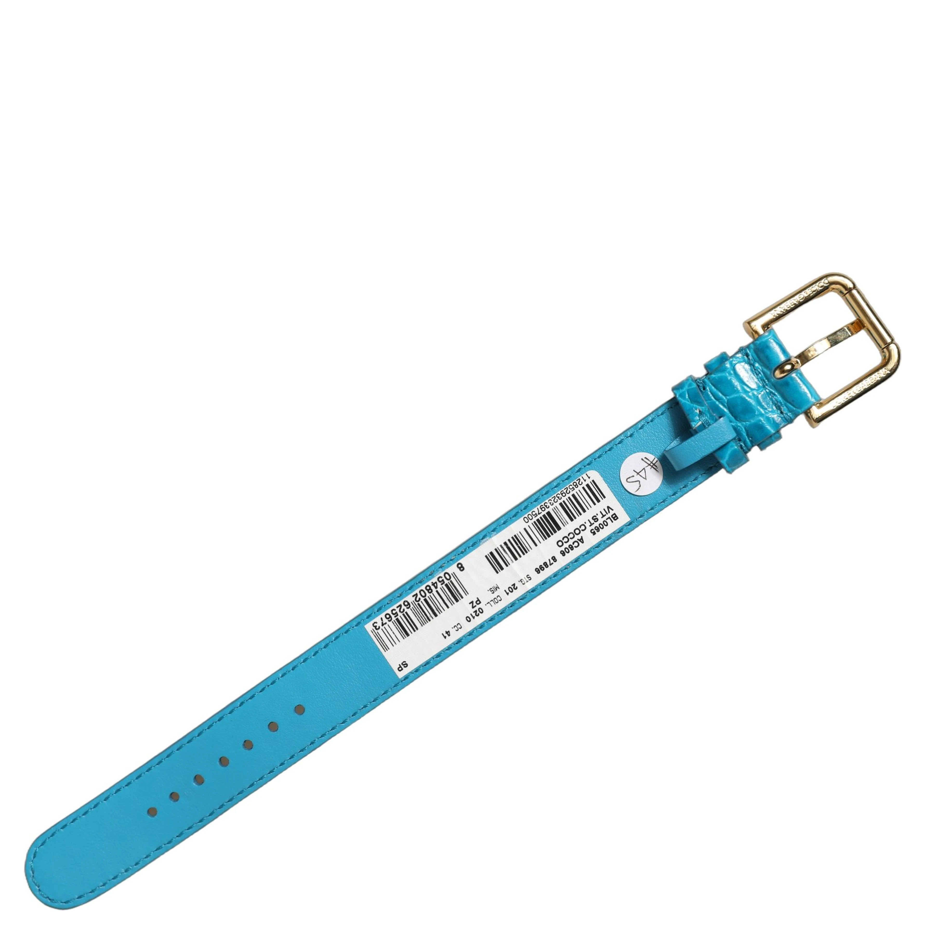 Blue Embossed Leather Gold Buckle Belt Strap Bracelet