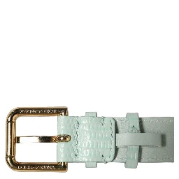 Green Textured Leather Gold Buckle Belt Strap Bracelet