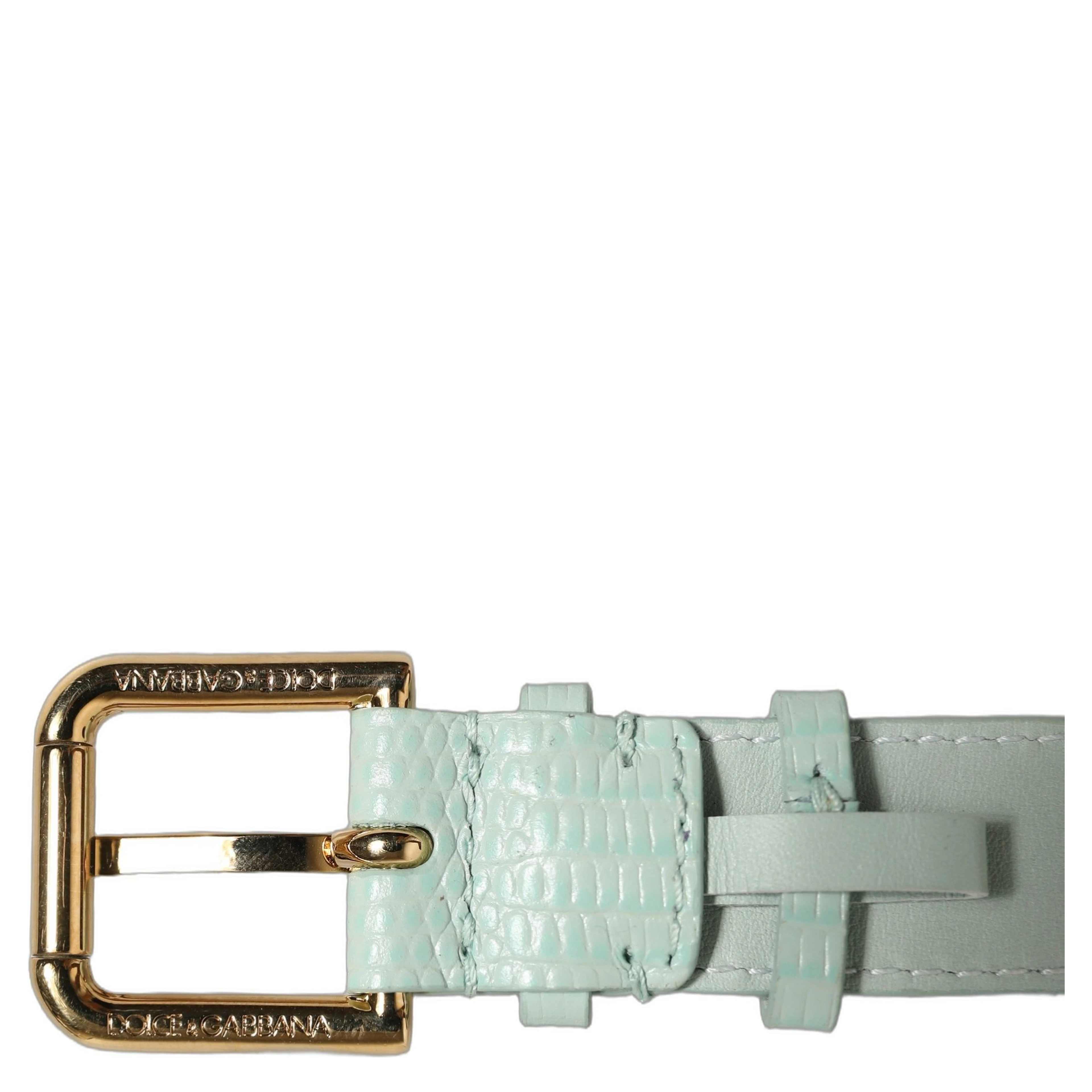Green Textured Leather Gold Buckle Belt Strap Bracelet