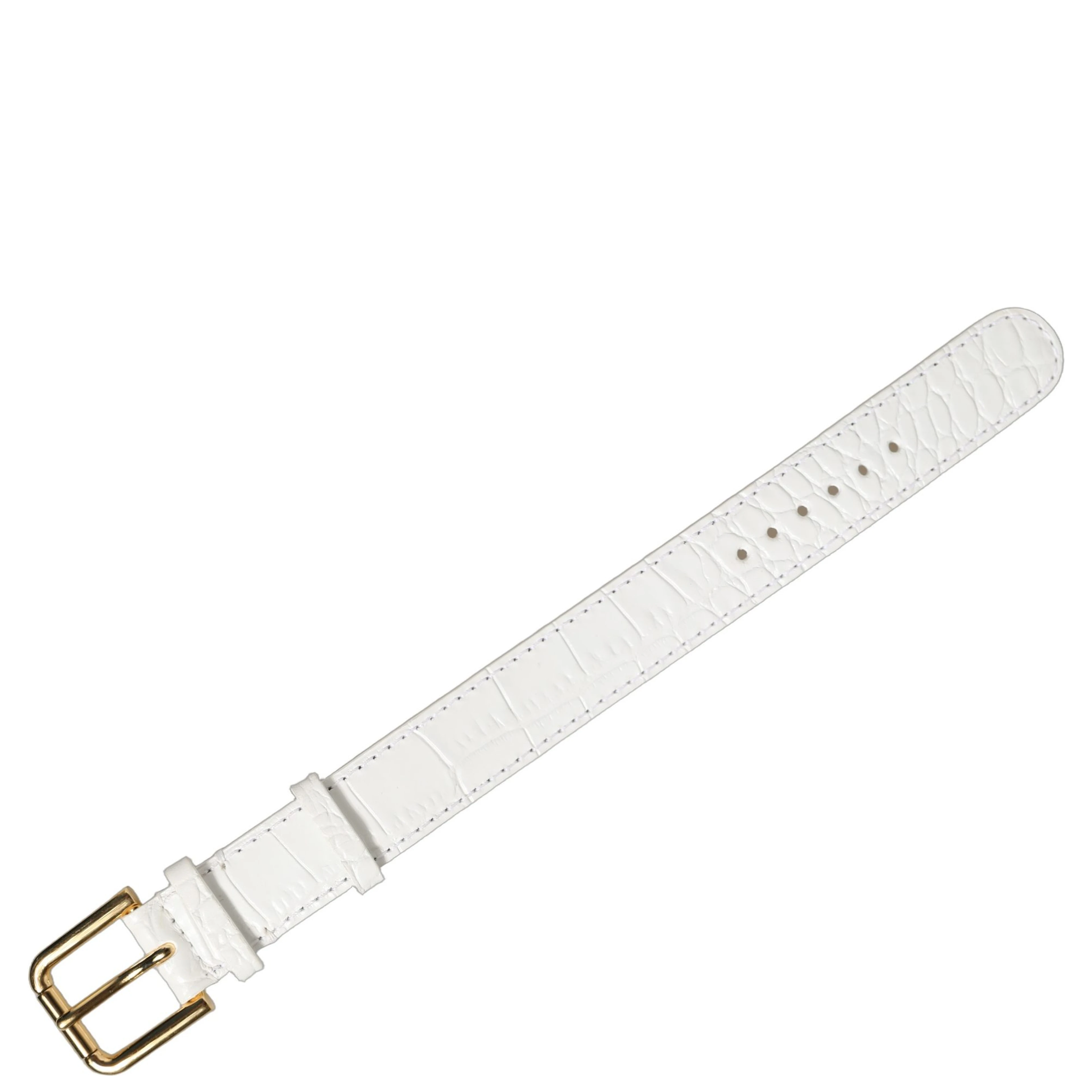 White Embossed Leather Gold Buckle Belt Strap Bracelet
