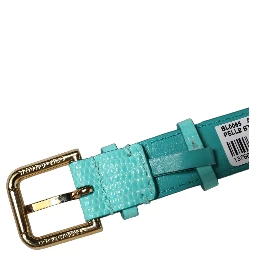 Blue Textured Leather Gold Buckle Belt Strap Bracelet