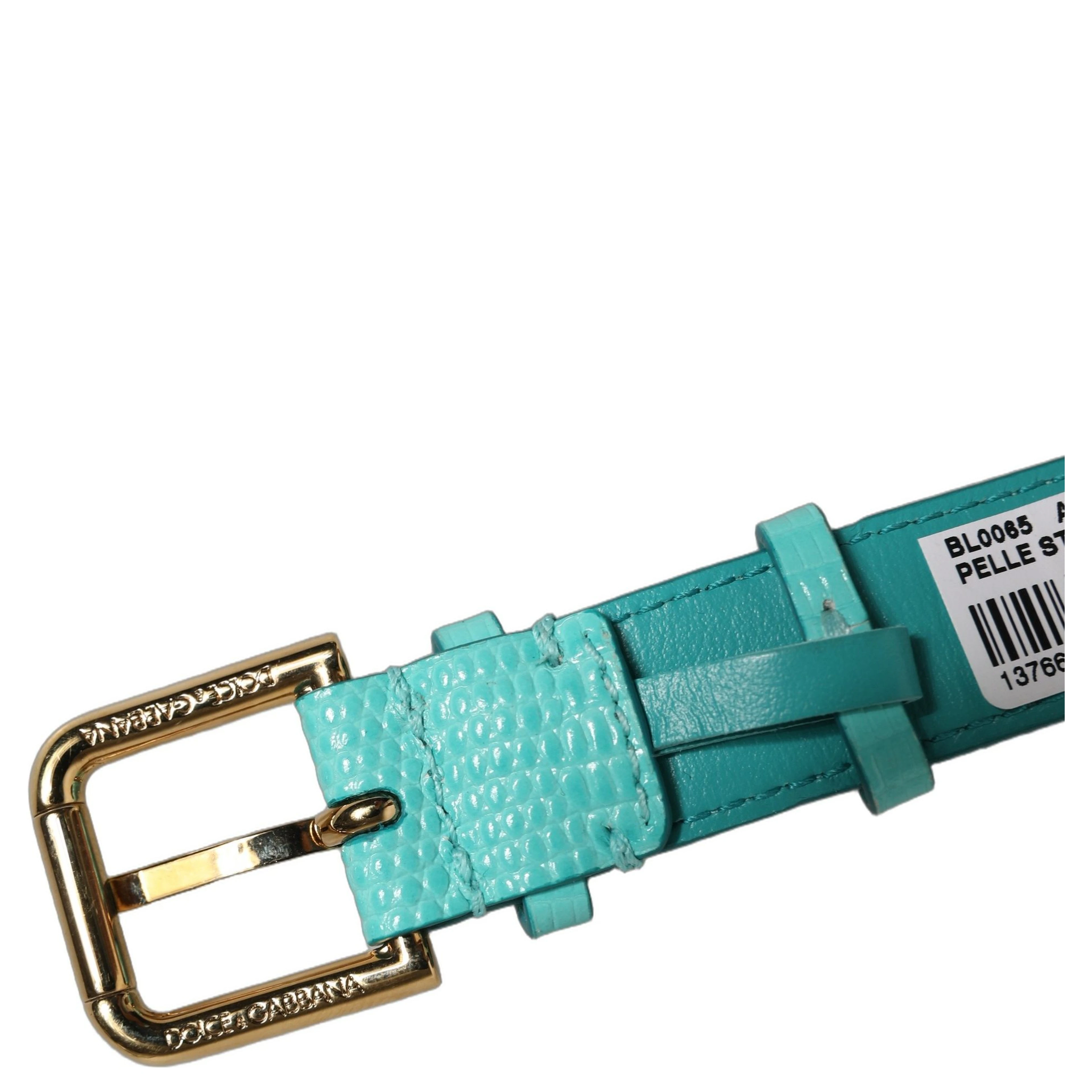 Blue Textured Leather Gold Buckle Belt Strap Bracelet
