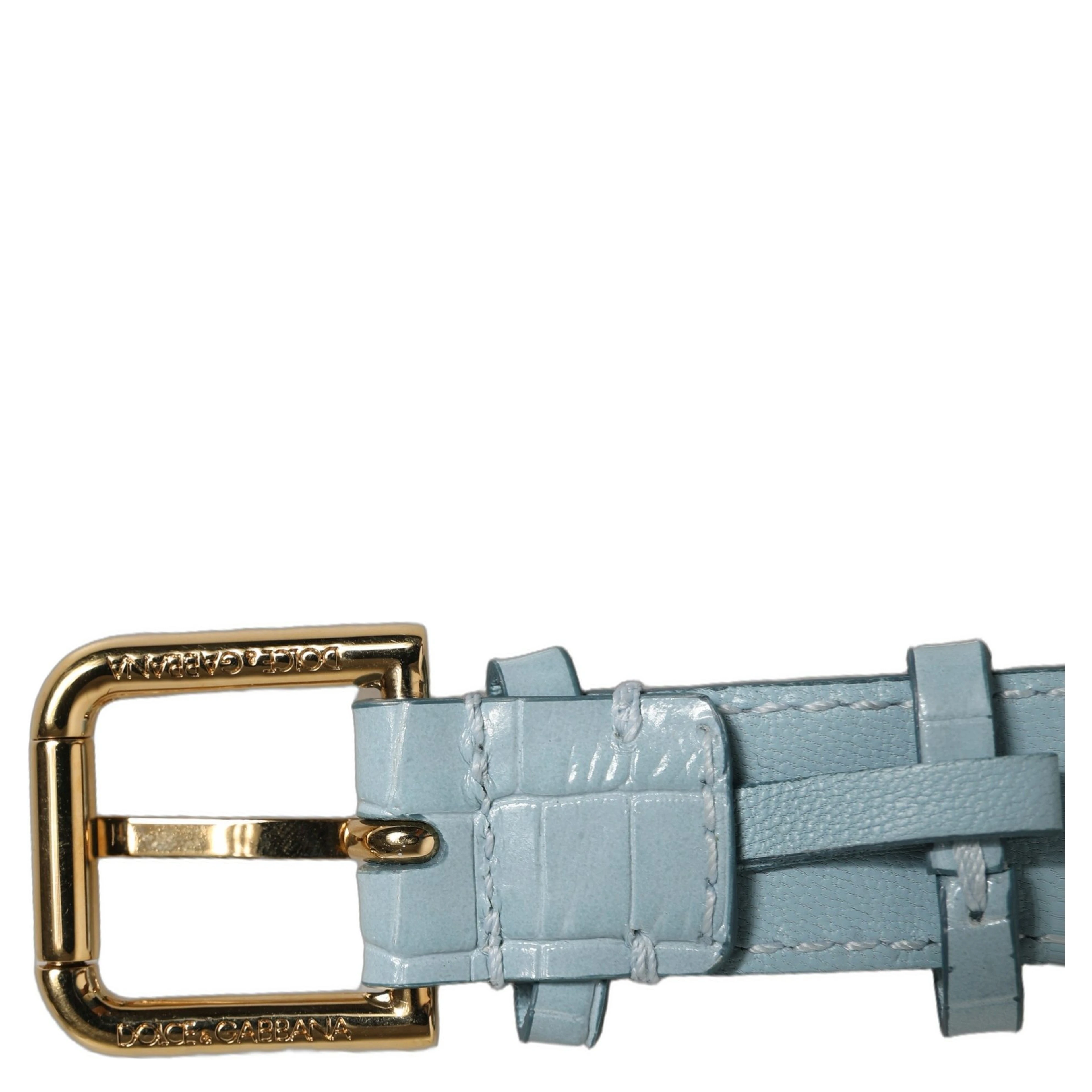 Blue Embossed Leather Gold Buckle Belt Strap Bracelet