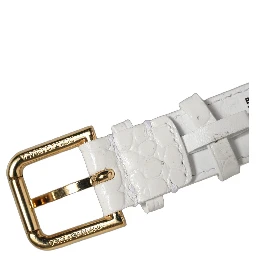 White Embossed Leather Gold Buckle Belt Strap Bracelet