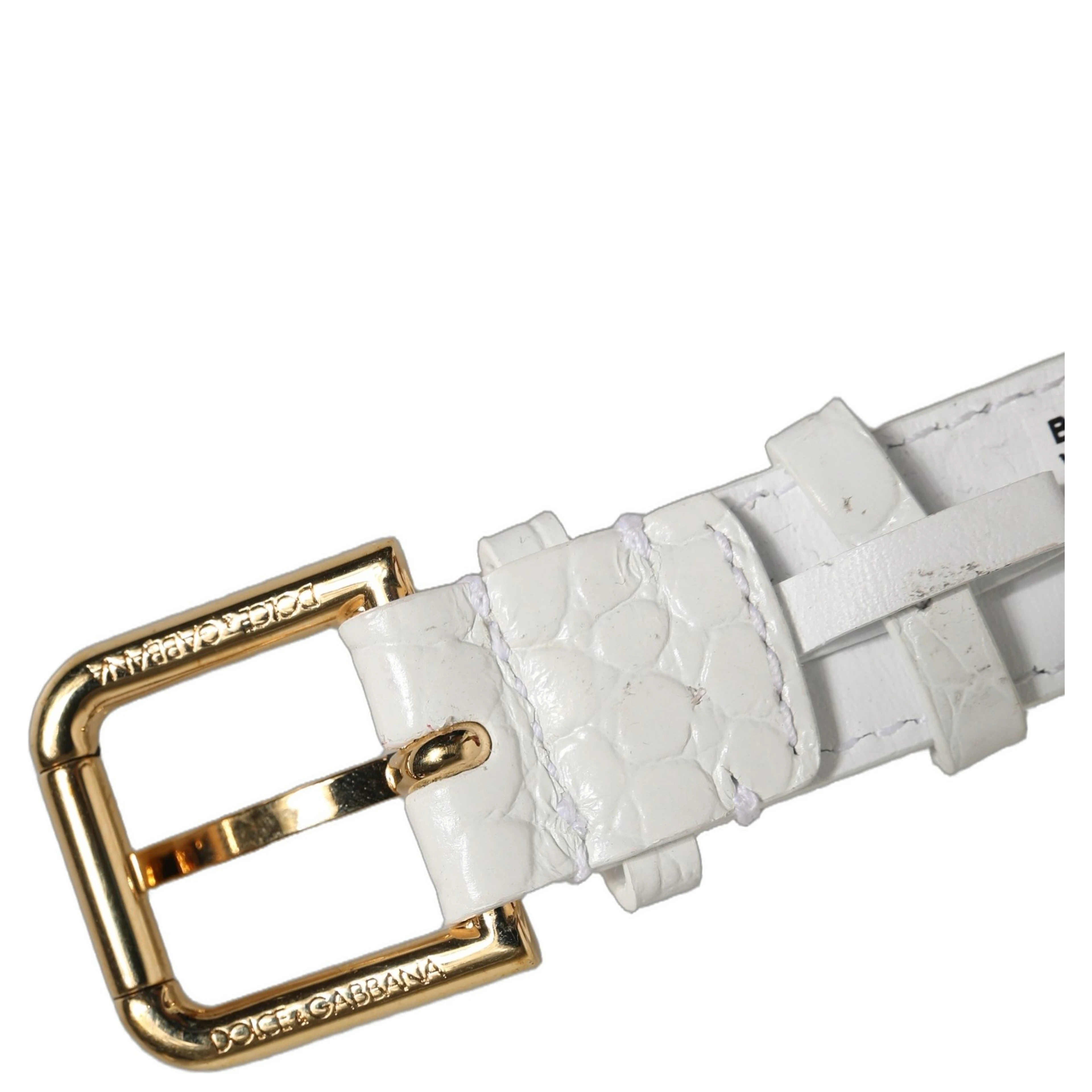 White Embossed Leather Gold Buckle Belt Strap Bracelet