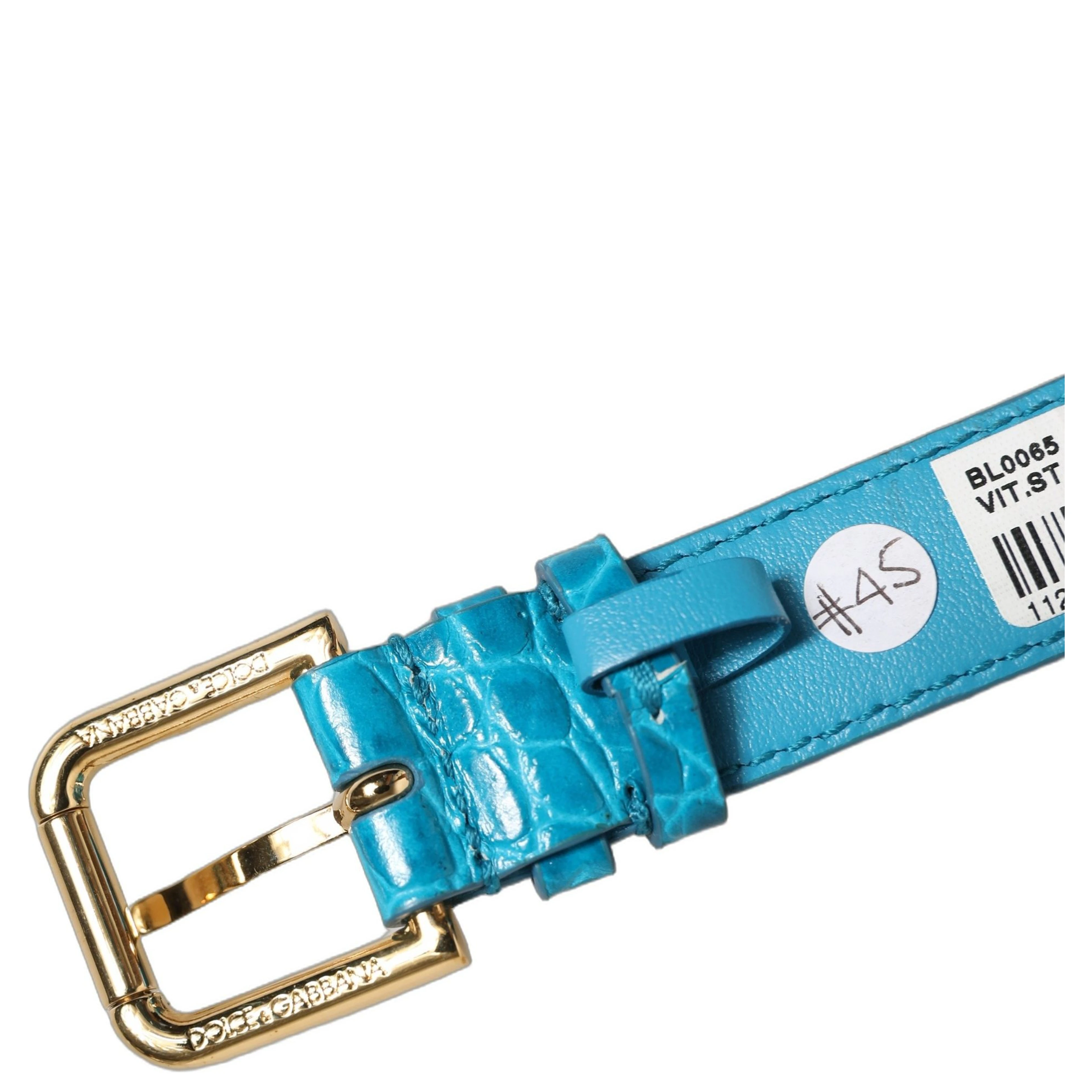 Blue Embossed Leather Gold Buckle Belt Strap Bracelet