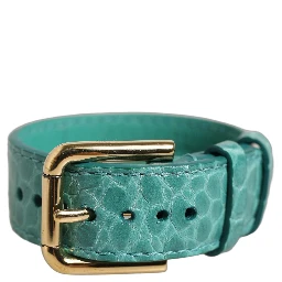 Blue Embossed Leather Gold Buckle Belt Strap Bracelet