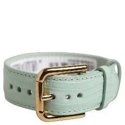 Green Textured Leather Gold Buckle Belt Strap Bracelet