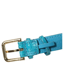 Turquoise Texture Leather Gold Buckle Belt Strap Bracelet