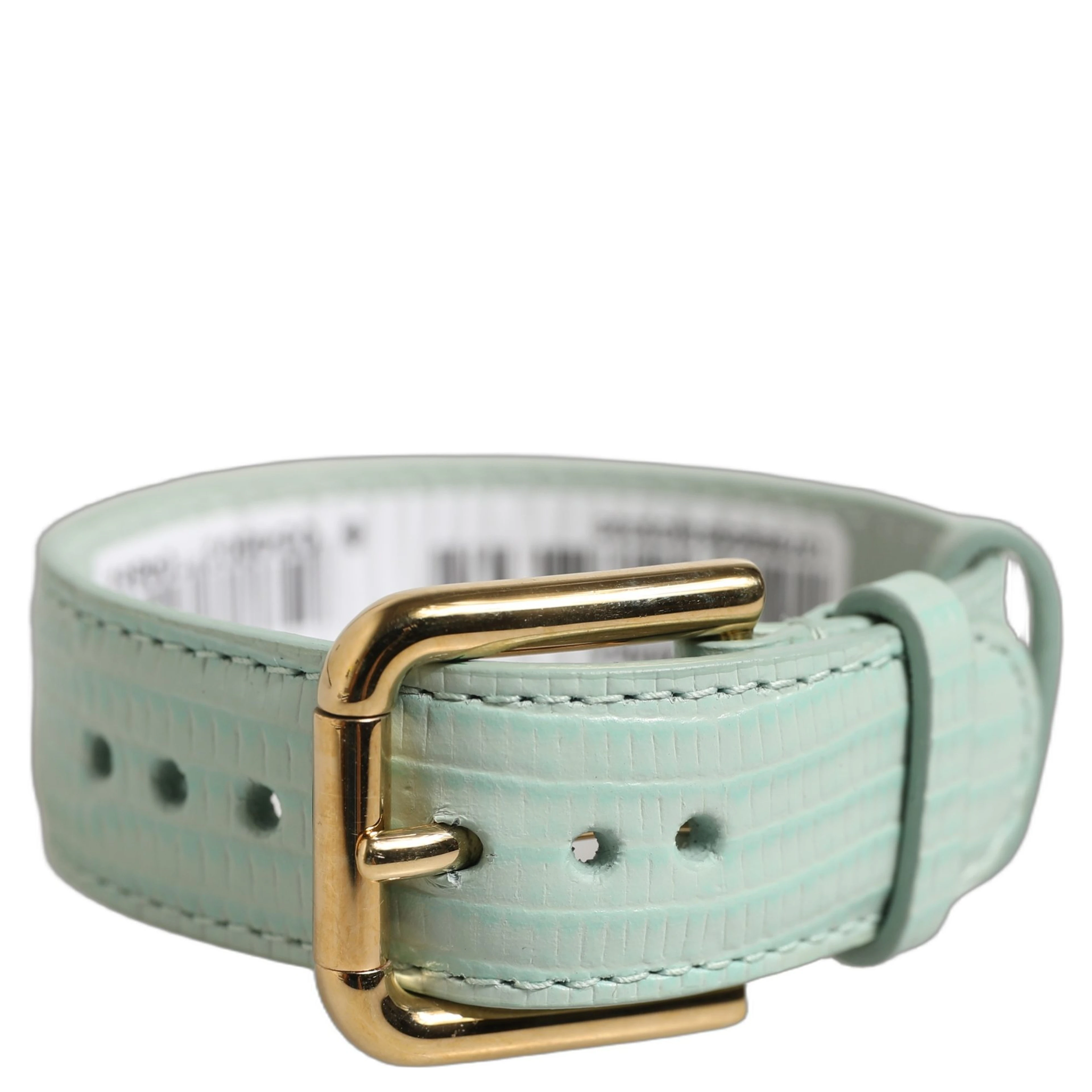 Green Textured Leather Gold Buckle Belt Strap Bracelet