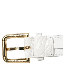 White Embossed Leather Gold Buckle Belt Strap Bracelet