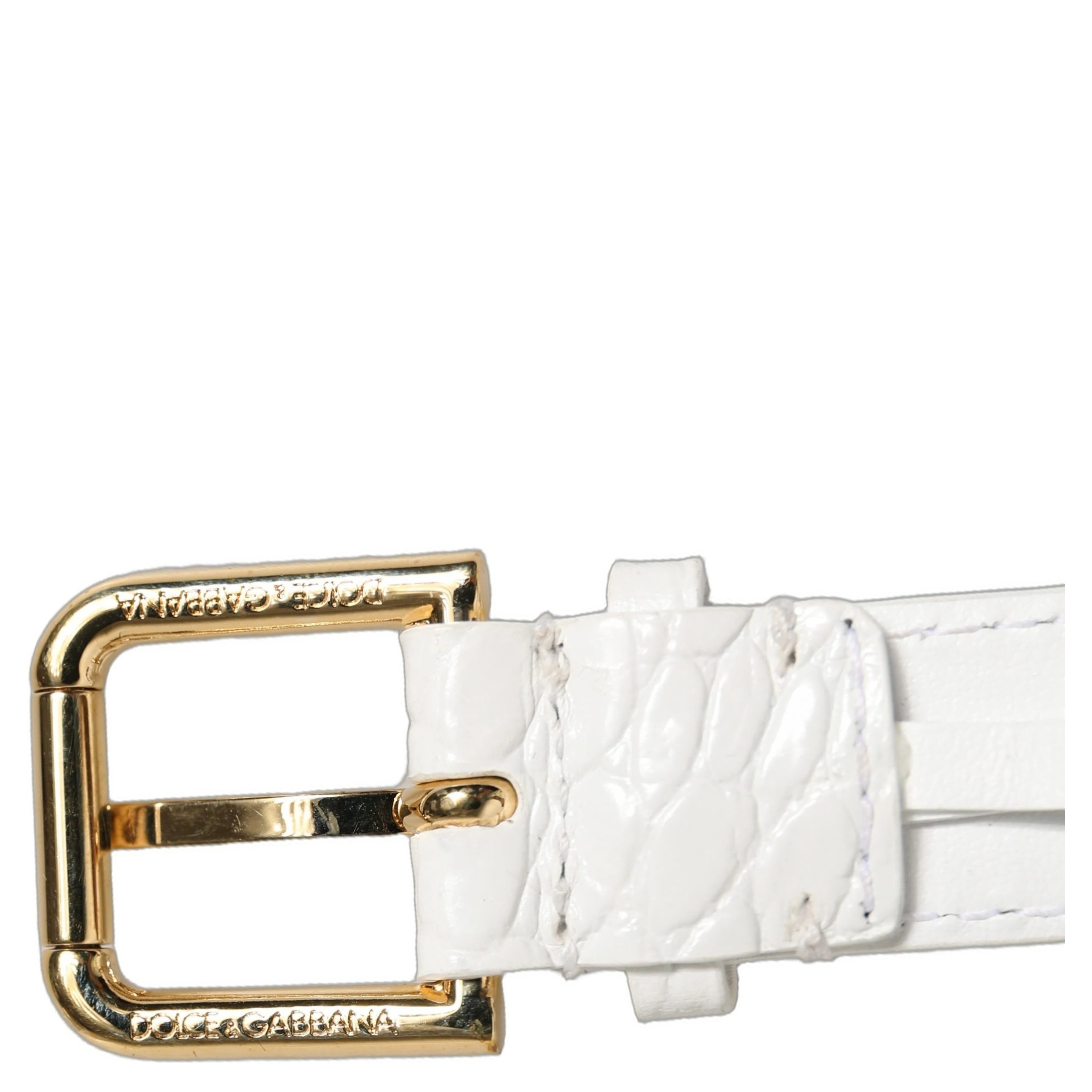 White Embossed Leather Gold Buckle Belt Strap Bracelet