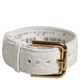 White Embossed Leather Gold Buckle Belt Strap Bracelet