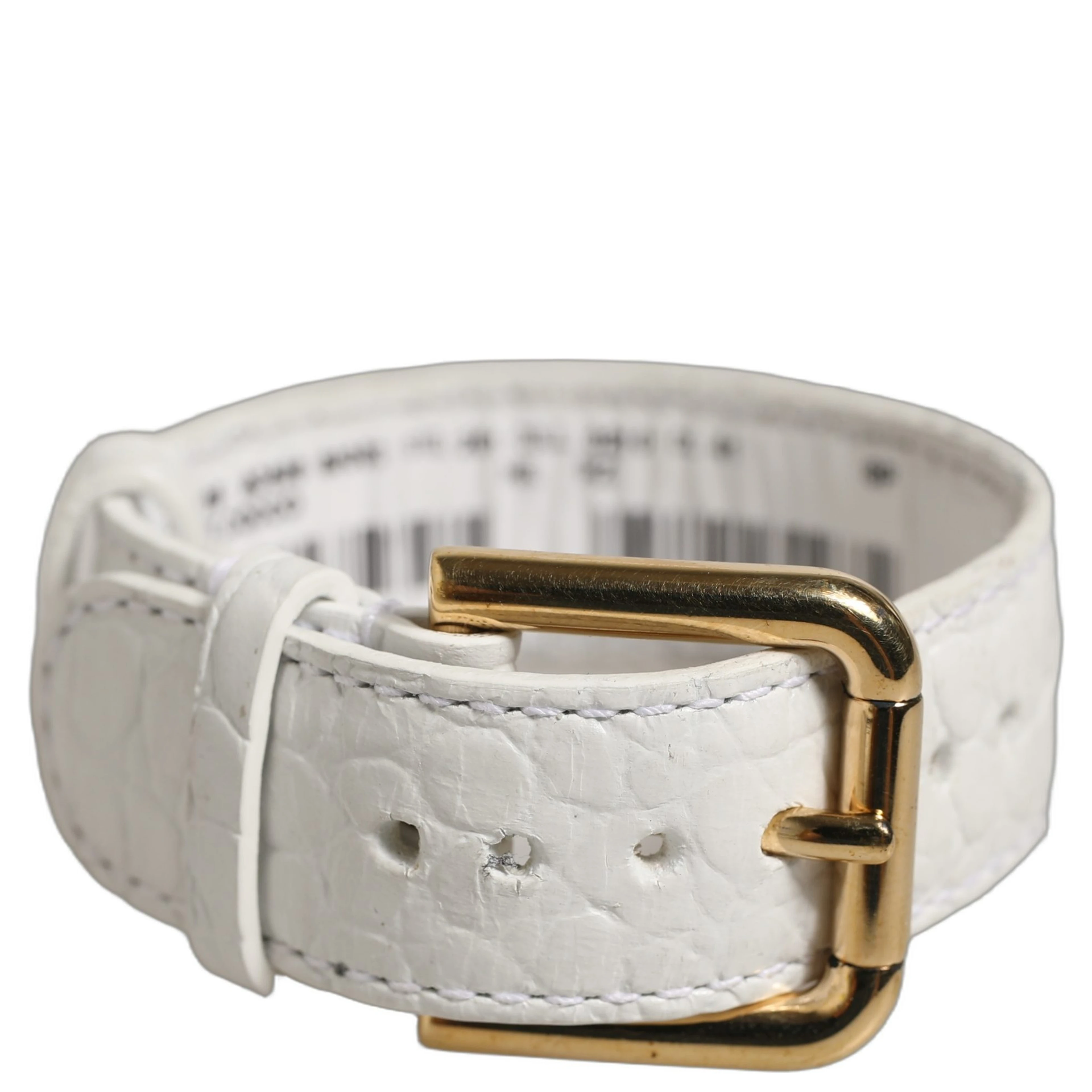 White Embossed Leather Gold Buckle Belt Strap Bracelet